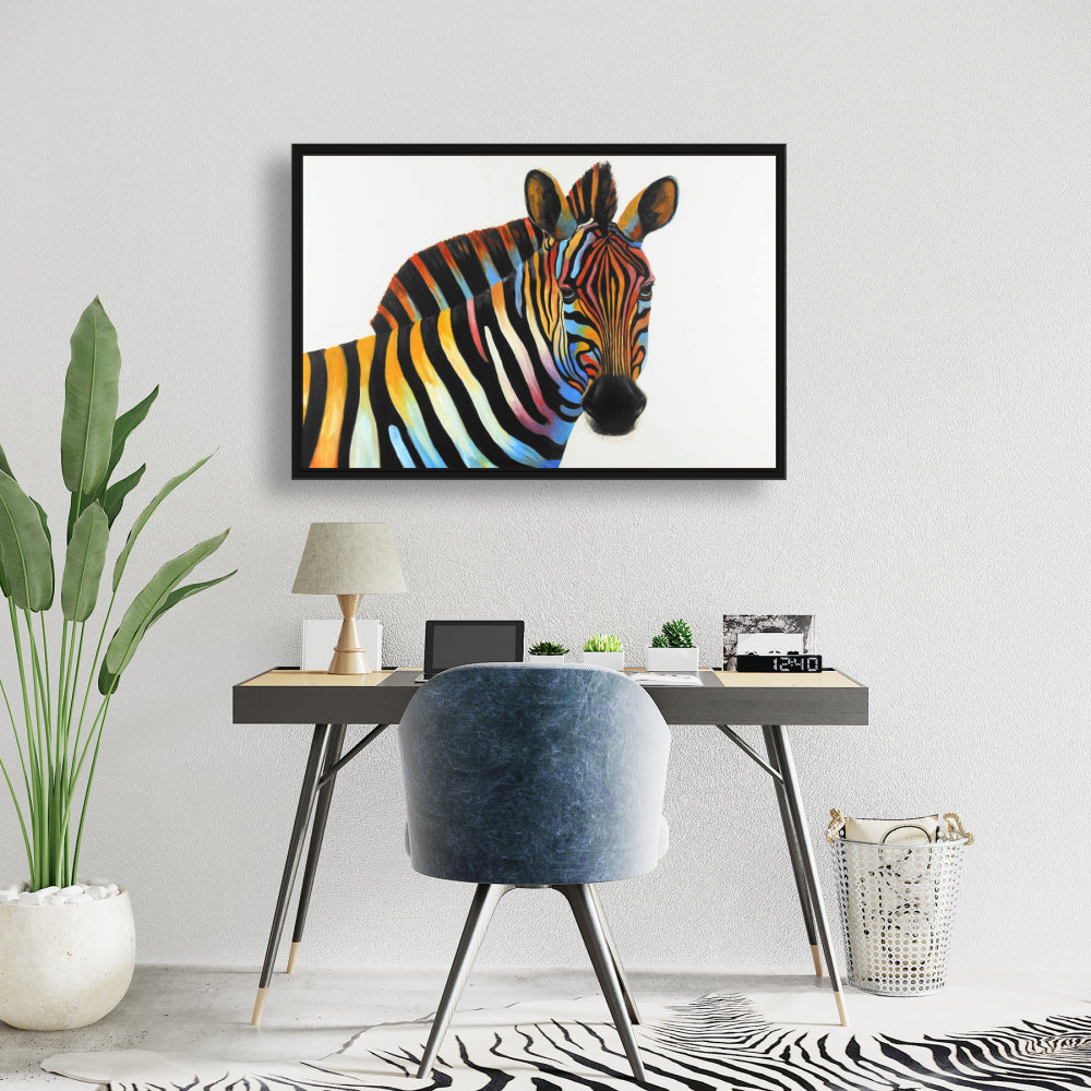 Toile encadrée colorée représentant un profil de zèbre – Décoration d'intérieur animalière bleue