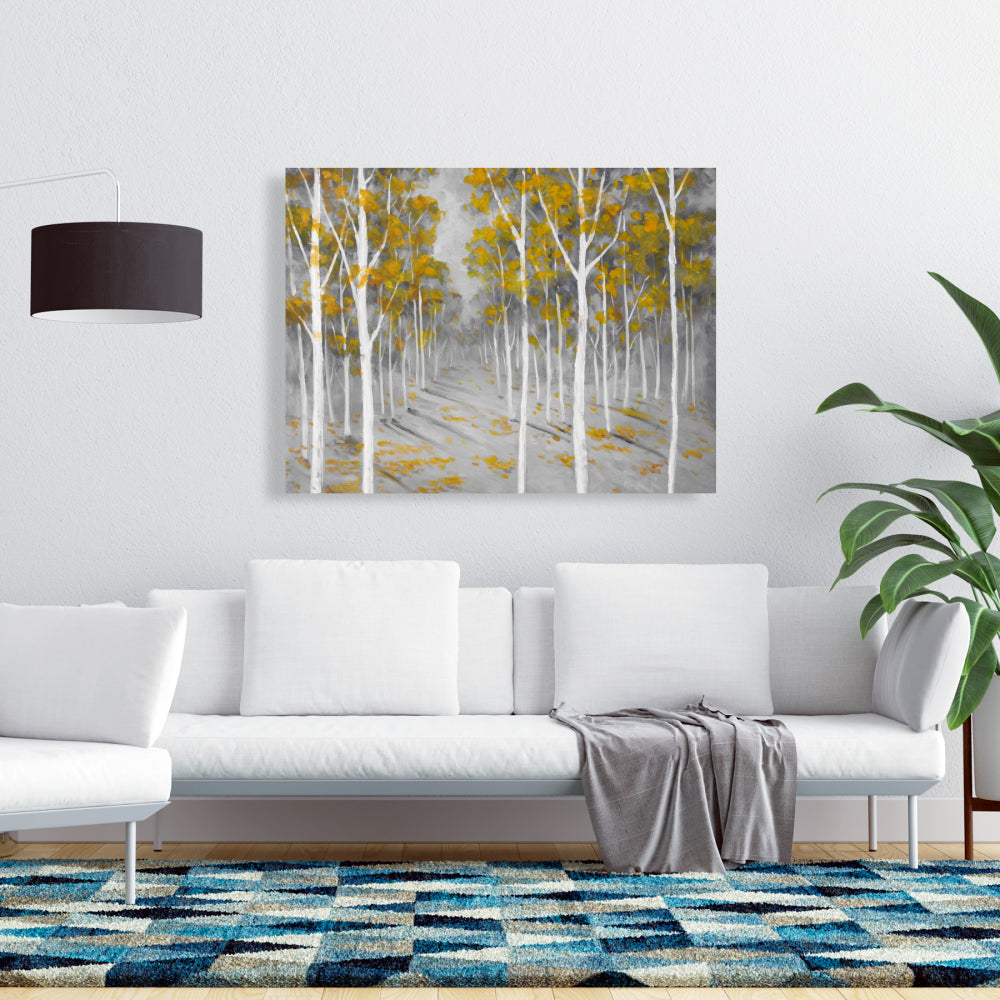 Toile encadrée représentant un paysage de forêt de bouleaux et d'arbres gris - Décoration d'intérieur
