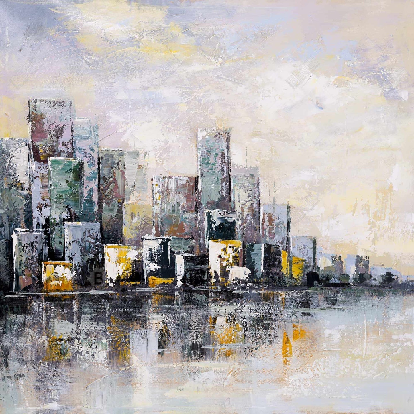 Abstract Cityscape in Morning Canvas | Building Cities Blue