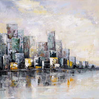 Abstract Cityscape in Morning Canvas | Building Cities Blue