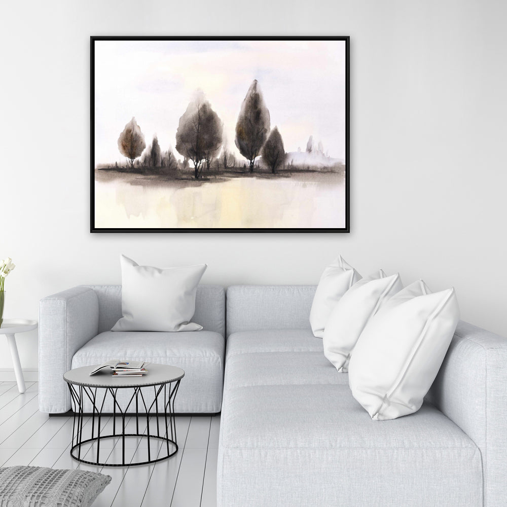 Illustrative Landscapes Blue Framed Canvas - Trees Home Decor