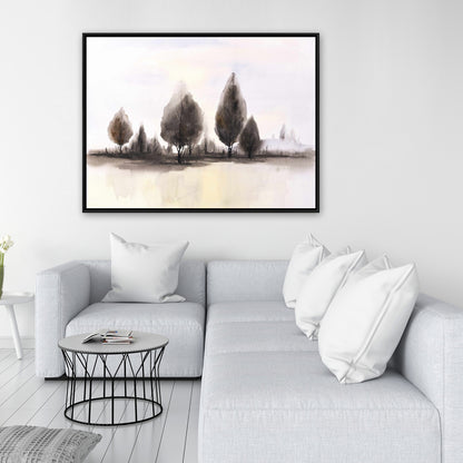 Illustrative Landscapes Blue Framed Canvas - Trees Home Decor