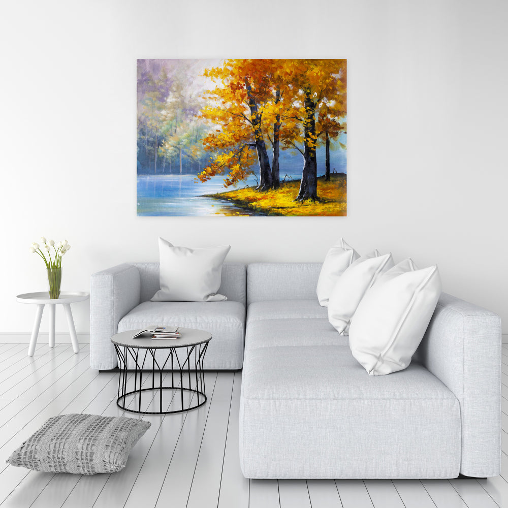 Two Trees by the Lake Canvas | Bedroom Wall Art Decor