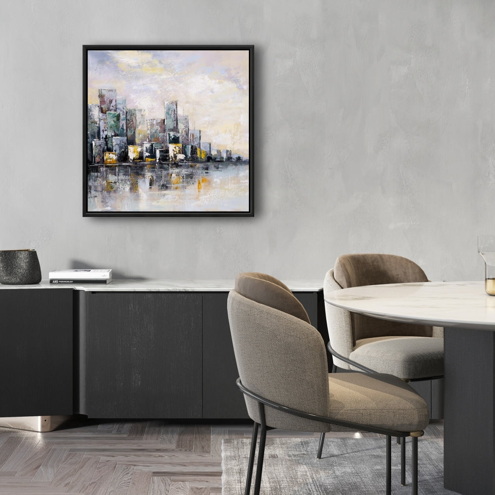 Abstract Cityscape in Morning Canvas | Building Cities Blue