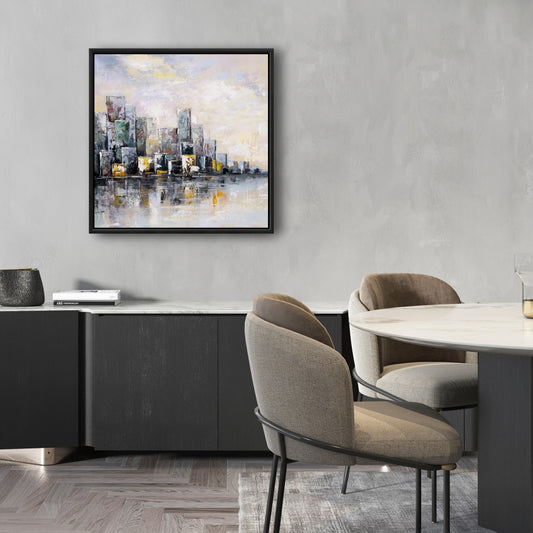 Abstract Cityscape in Morning Canvas | Building Cities Blue