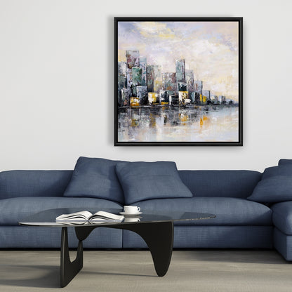 Abstract Cityscape in Morning Canvas | Building Cities Blue