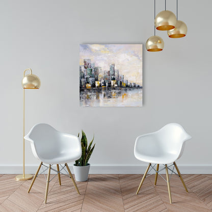 Industrial Bedroom Blue Canvas | Abstract Cityscape Morning