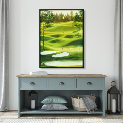 Toile encadrée représentant un grand parcours de golf - Décoration de salon contemporaine