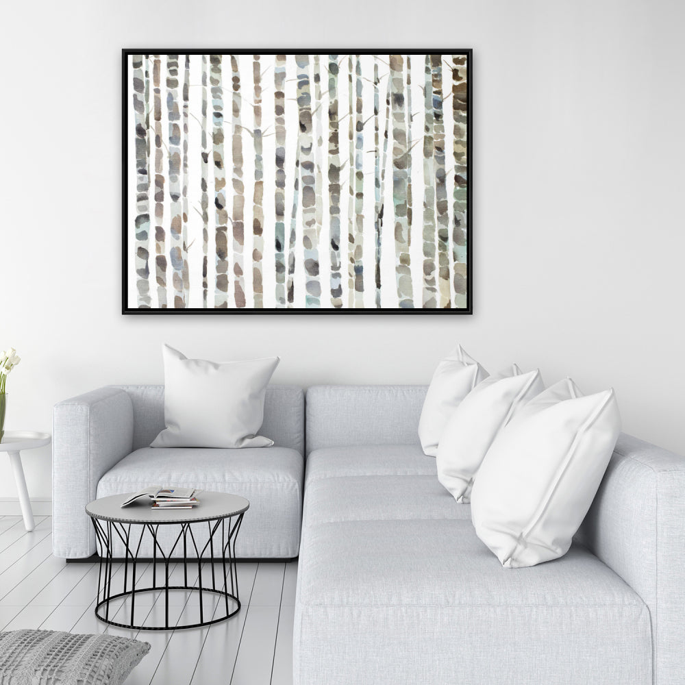 Watercolor Birch Tree Forest Canvas | Blue Bedroom Wall Art