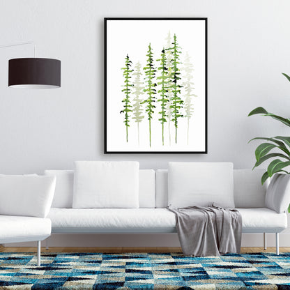 Arbres minces – Toile encadrée pour chambre verte | Décoration d'intérieur