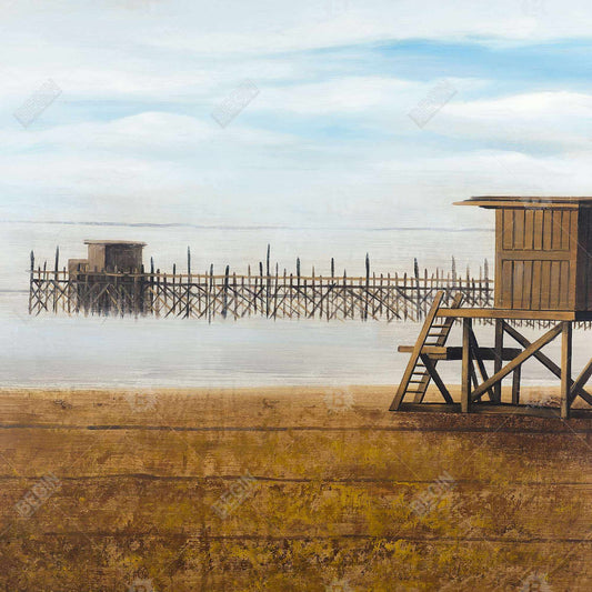 Toile de plage « Tour de surveillance » | Décor bleu marine côtier