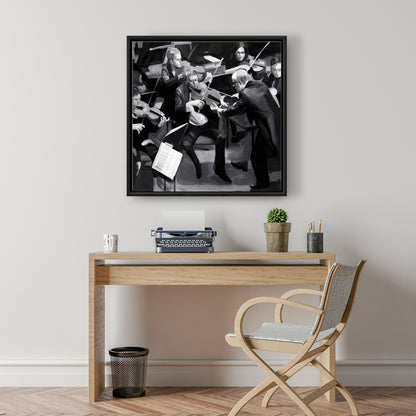 Toile d'orchestre symphonique | Tableau mural encadré avec instrument gris