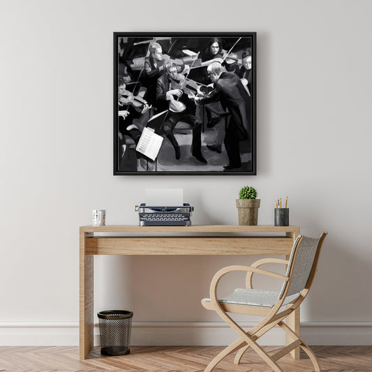 Toile d'orchestre symphonique | Tableau mural encadré avec instrument gris