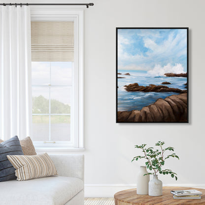Seaside Wave Framed Canvas | Coastal Sea Bedroom Decor