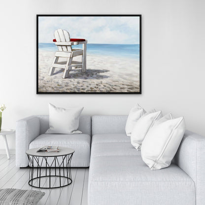 Contemporary Coastal Blue Framed Canvas - White Beach Chair