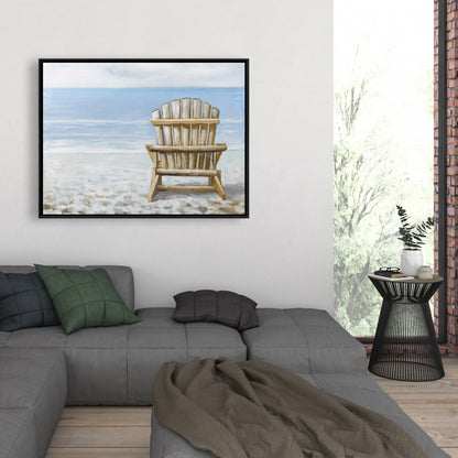 Wood Beach Chair Canvas - Blue Marine Framed Art for Bedroom