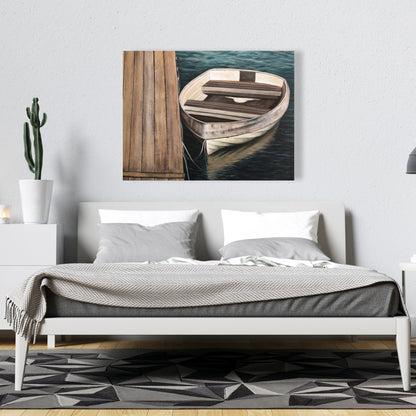 Blue Coastal Rowboat Canvas | Bedroom Wall Art Decor