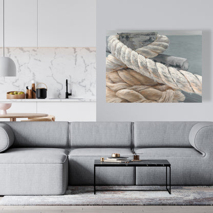 Bedroom Coastal Gray Canvas - Tie-down Ropes Closeup Decor