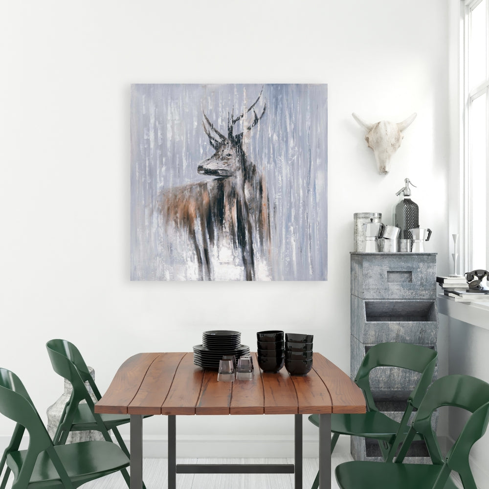 Bedroom Blue Canvas - Deer in Forest by Rainy Day Decor