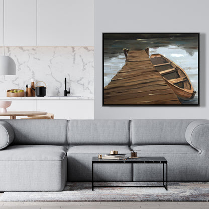 Lake, Dock, and Boat Coastal Canvas | Trees Bedroom Decor
