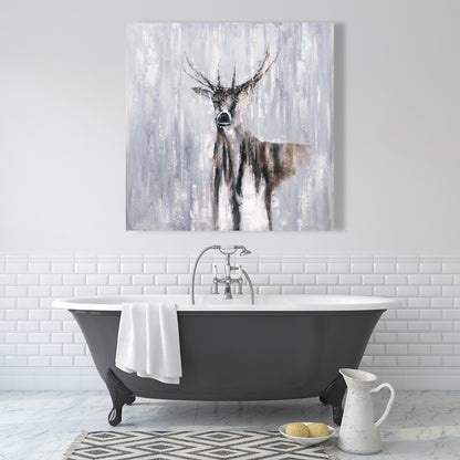 Winter Abstract Deer Canvas | Blue Bedroom Wall Art Decor