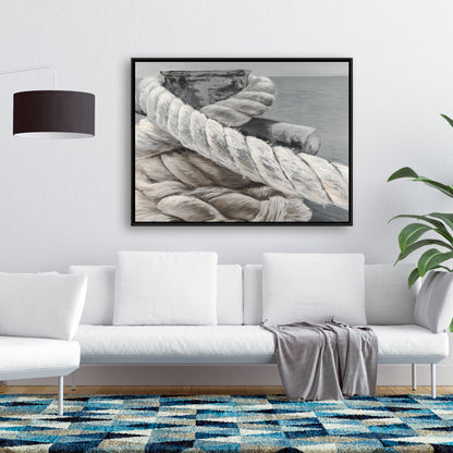 Toile encadrée beige en corde de bateau torsadée | Décoration nautique