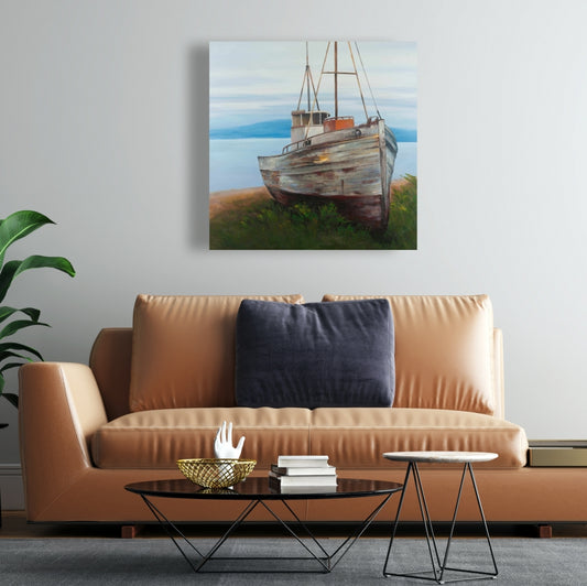 Old Abandoned Boat Canvas | Coastal Home Decor Artwork