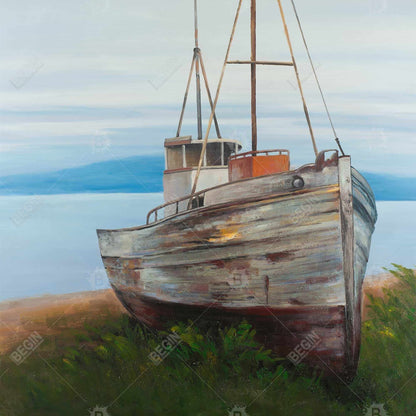 Old Abandoned Boat Canvas | Coastal Home Decor Artwork
