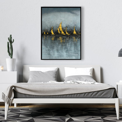 « Mettez les voiles » – Toile encadrée abstraite bleue contemporaine