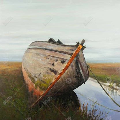 Toile de chambre contemporaine | Vieux bateau abandonné dans un marais