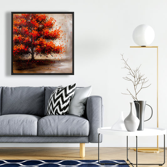 Toile encadrée « Arbre aux feuilles pointillées » | Décoration de chambre