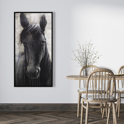 Black Horse Farm Animals Framed Canvas - Home Decor Bedroom
