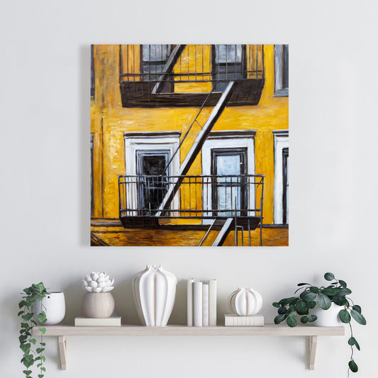 Building Old Fire Escape Gray Canvas | Bedroom Wall Decor