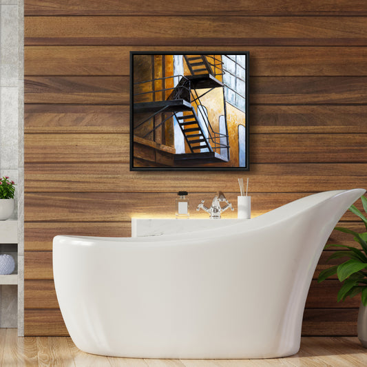 Toile encadrée « Villes industrielles marron » – Décoration d'appartement à New York