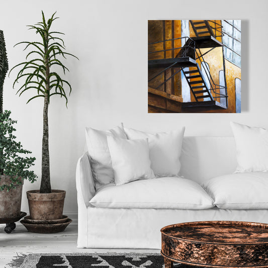 Apartment Building Escape NYC Canvas - Brown Bedroom Decor