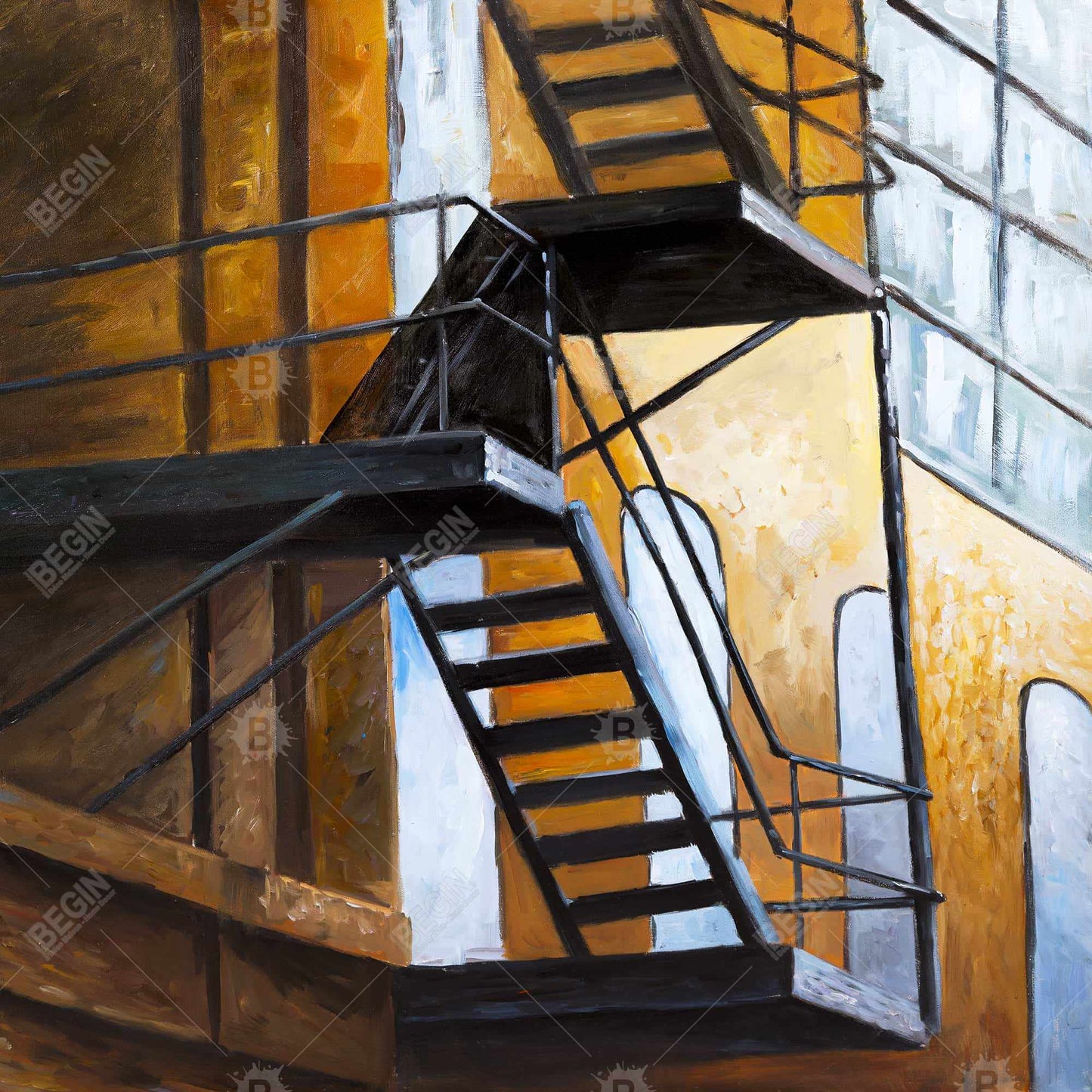 Apartment Building Escape NYC Canvas - Brown Bedroom Decor