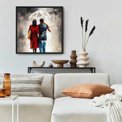 Quiet Walk in the Rain Canvas - Romantic Street Scene Decor