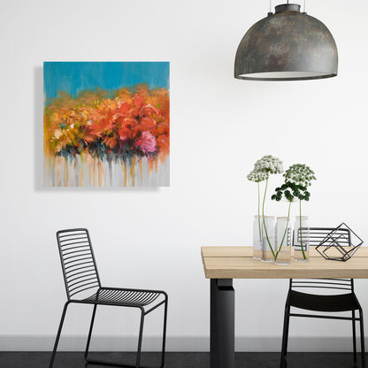 Orange Flowers Canvas - Blue Bathroom Home Decor Art