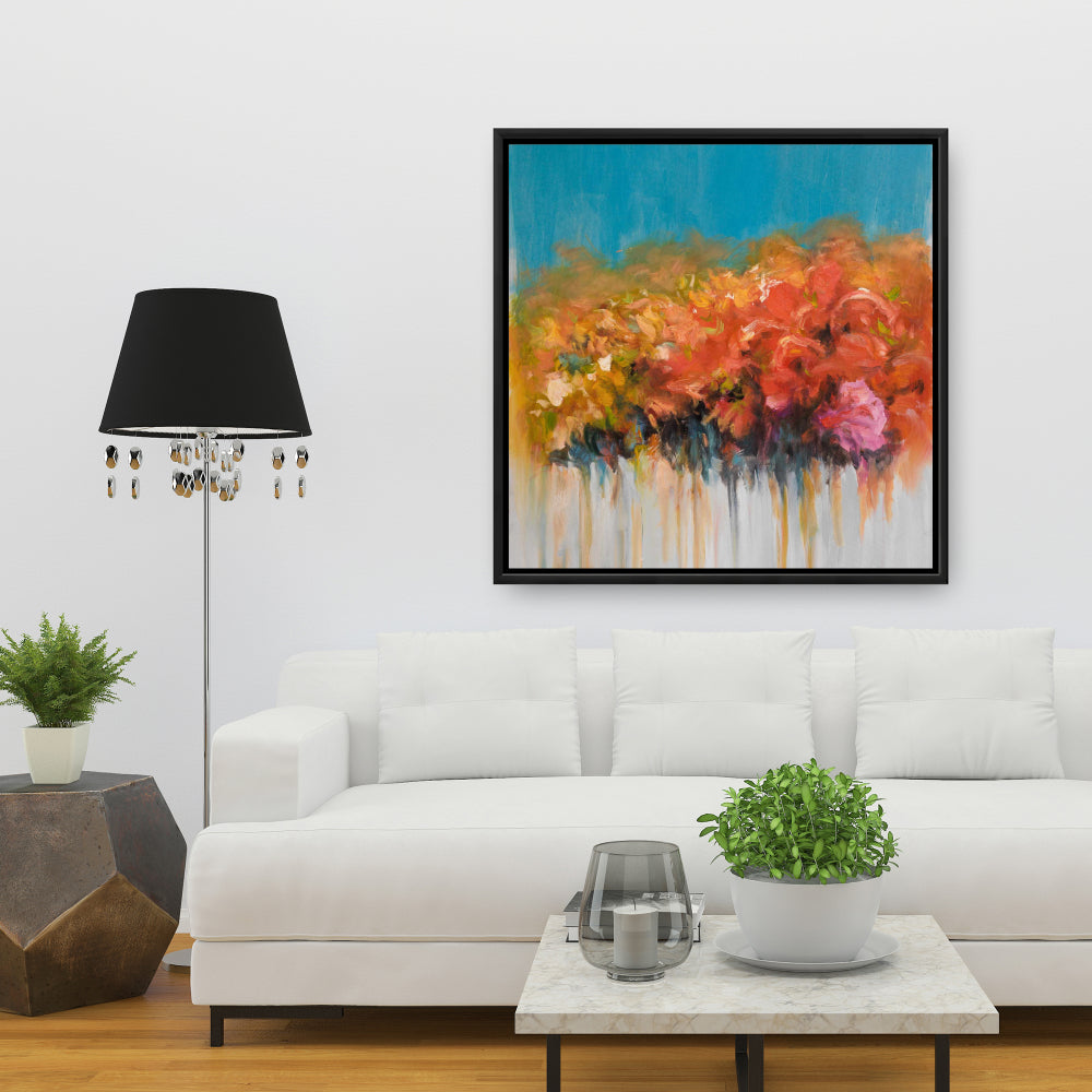 Abstract Blue Canvas - Orange Flowers Bundle for Home Decor