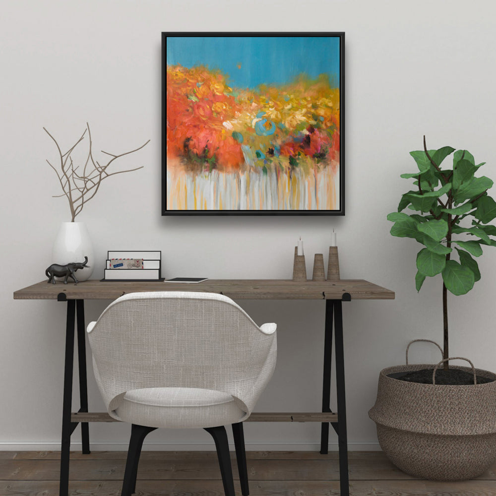 Colorful Abstract Flowers Canvas - Grey Background Wall Art