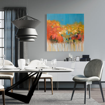 Modern Blue Canvas - Colorful Abstract Flowers for Bedroom Decor