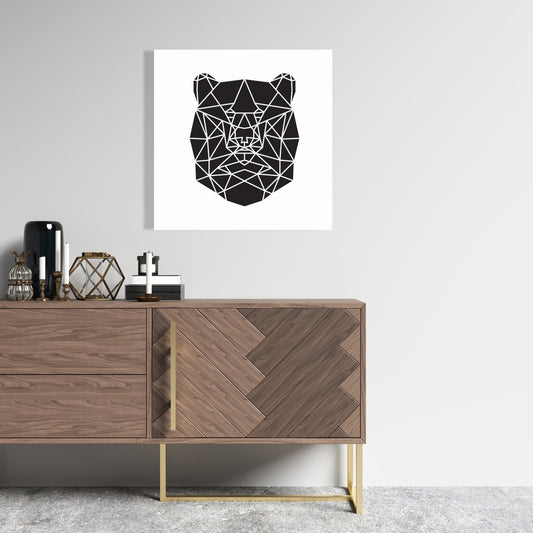 Geometric Bear Head Canvas | Monochrome Animal Wall Art