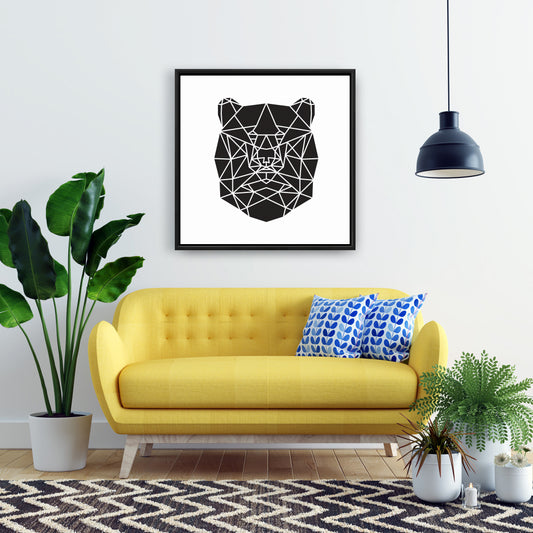Toile tête d'ours géométrique | Décoration animalière monochrome
