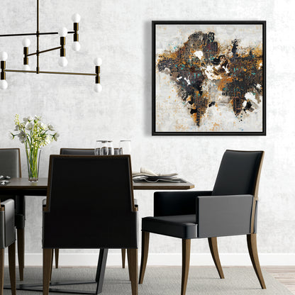Carte du monde abstraite sur toile | Décoration de chambre marron