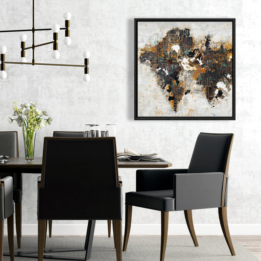 Carte du monde abstraite sur toile | Décoration de chambre marron