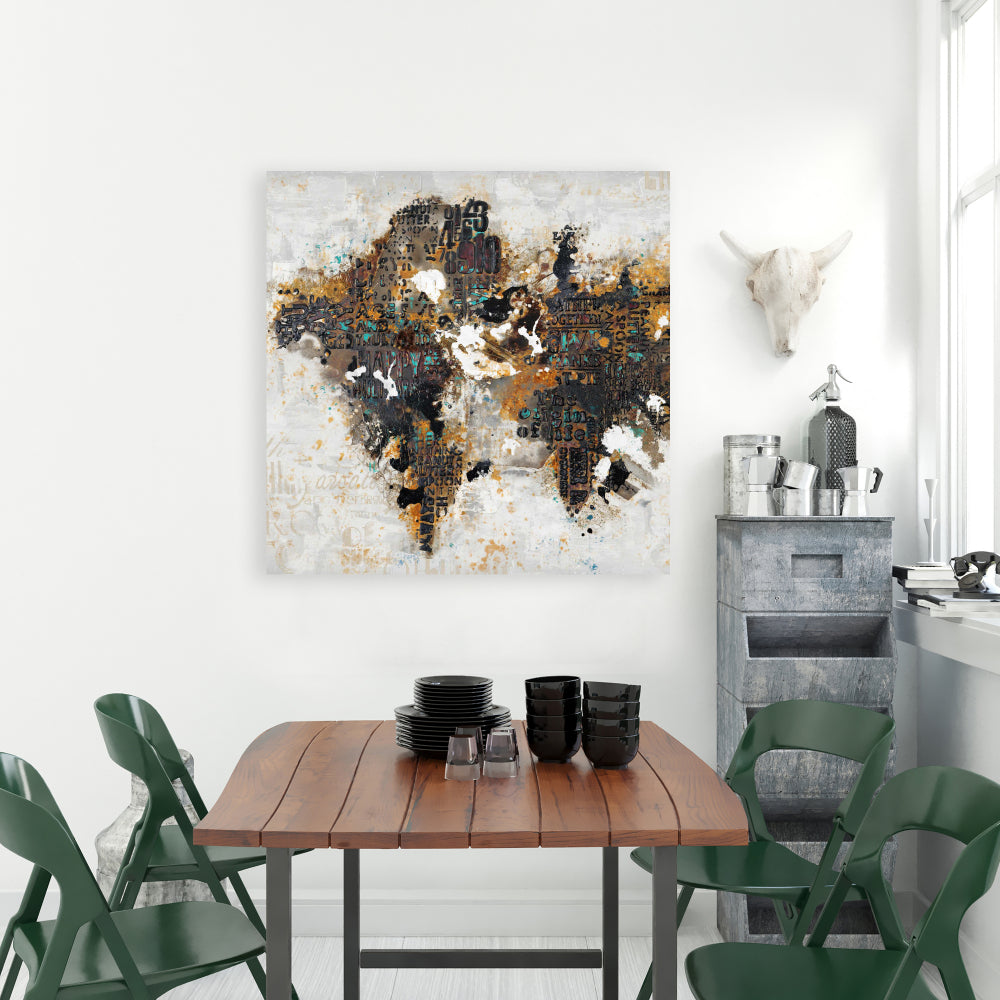 Abstract World Map Canvas | Modern Cities Bedroom Decor