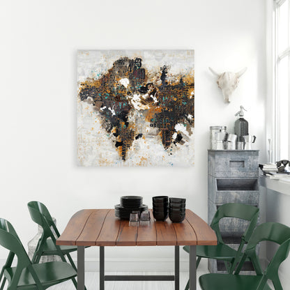 Abstract World Map Canvas | Modern Cities Bedroom Decor
