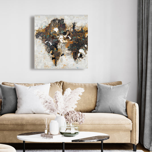 Abstract World Map Canvas | Modern Cities Bedroom Decor