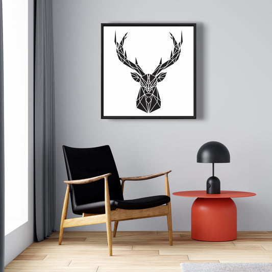 Toile géométrique à tête de cerf | Décoration d'intérieur encadrée de style industriel