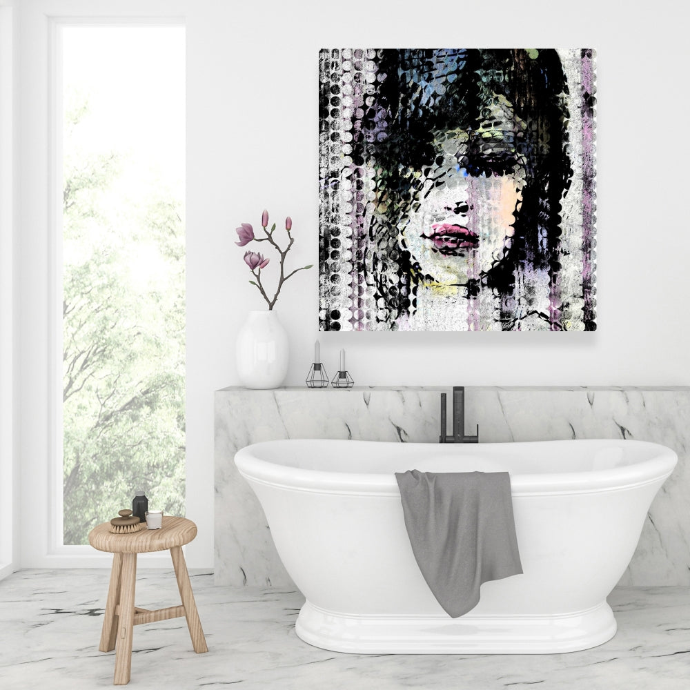 Retro Black Canvas - Abstract Colorful Woman Face Art Decor